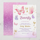 Invitation Un petit papillon mignon Boho rose Baby shower fil (Devant / Derrière)