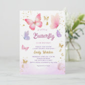 Invitation Un petit papillon mignon Boho rose Baby shower fil (Debout devant)