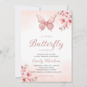 Invitation Un petit papillon mignon Boho rose fille baby show