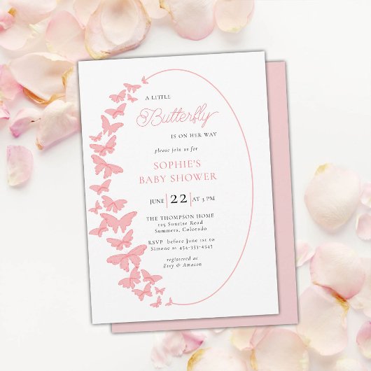 Invitation Un petit papillon rose Boho Chic Girl Baby shower