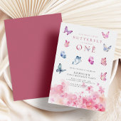 Invitation Un petit papillon rose florale 1er anniversaire