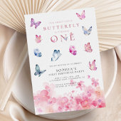 Invitation Un petit papillon rose florale 1er anniversaire