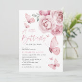 Invitation Un petit papillon rose Rose Baby shower (Debout devant)