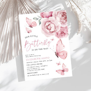 Invitation Un petit papillon rose Rose Baby shower