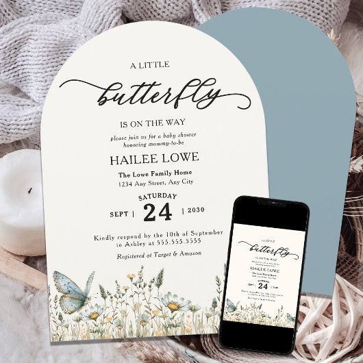 Invitation Un Petit Papillon Se Trouve Sur Le Chemin Du Baby 