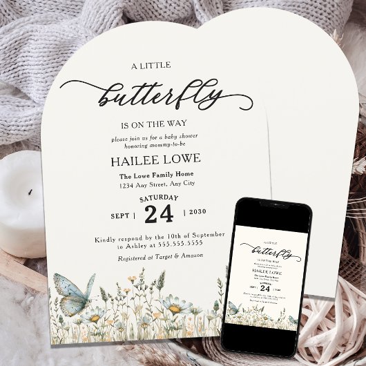 Invitation Un Petit Papillon Se Trouve Sur Le Chemin Du Baby 