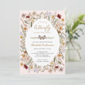 Invitation Un petit papillon sur le chemin Baby shower floral (Debout devant)