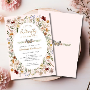Invitation Un petit papillon sur le chemin Baby shower floral
