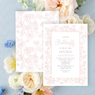 Invitation Un petit papillon Vintage Baby shower de fille ros