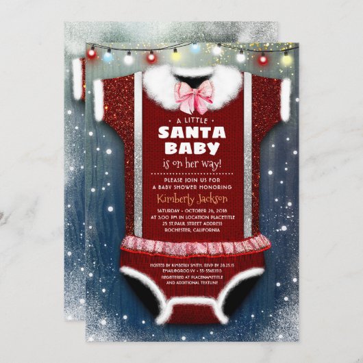 Invitation Un Petit Père Noël Baby Est En Chemin Baby shower  (Devant / Derrière)