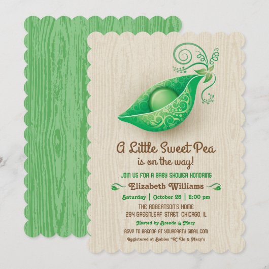 Invitation Un petit pois doux est sur le baby shower de (Devant / Derrière)