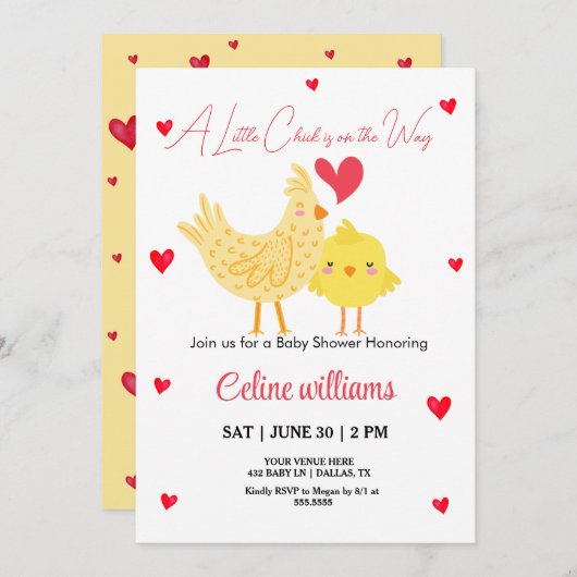 Invitation Un petit poussin est sur le baby shower Way (Devant / Derrière)