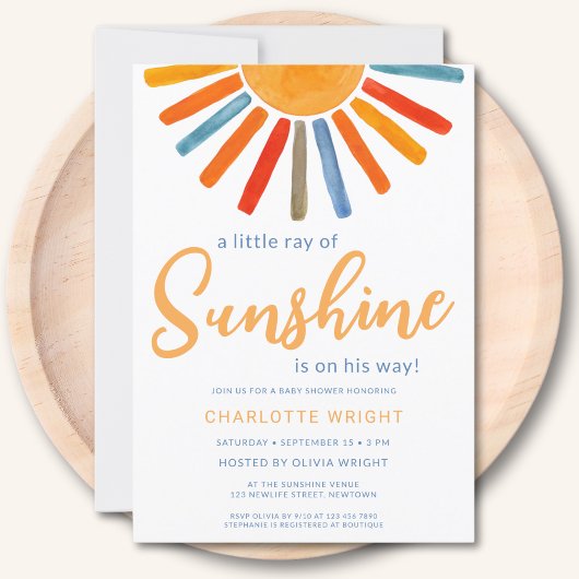 Invitation Un Petit Rayon De Baby shower Garçon Sunshine