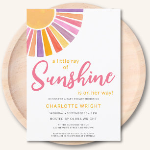 Invitation Un Petit Rayon De Baby shower Rose Soleil