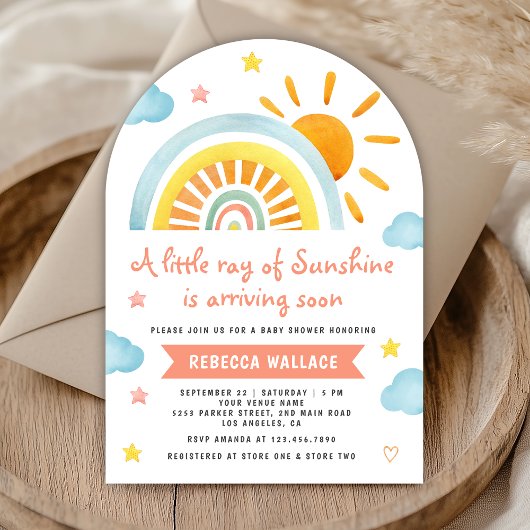 Invitation Un petit rayon de soleil Baby shower arc-en-ciel