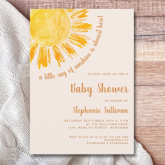 Invitation Un petit rayon de soleil Baby shower Boho
