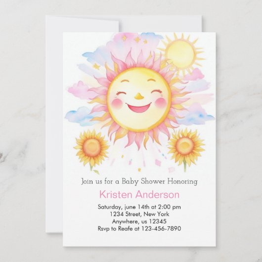 Invitation Un petit rayon de soleil Baby shower fille (Devant)