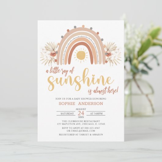 Invitation Un petit rayon de Sunshine Boho Baby shower arc-en (Debout devant)