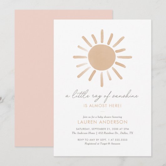 Invitation Un petit rayon de Sunshine Boho Baby shower fille (Devant / Derrière)