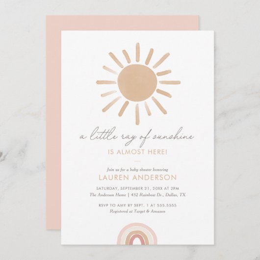 Invitation Un petit rayon de Sunshine Boho Baby shower fille (Devant / Derrière)