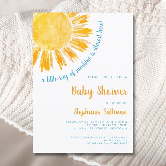 Invitation Un petit rayon du Baby shower du garçon Sunshine
