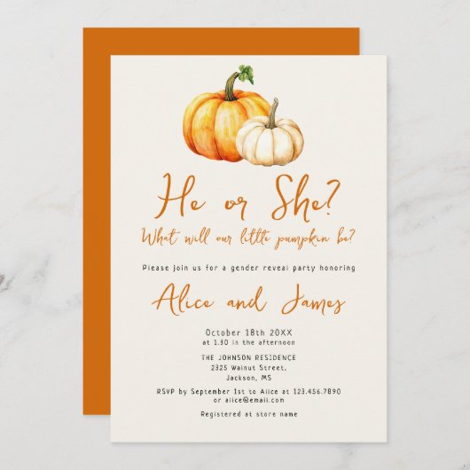 Invitation Un Petit Rustique Rustique Automne Citrouille de l (Devant / Derrière)