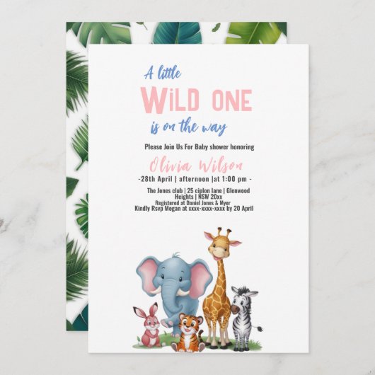 Invitation Un petit safari sauvage c'est un baby shower de fi (Devant / Derrière)