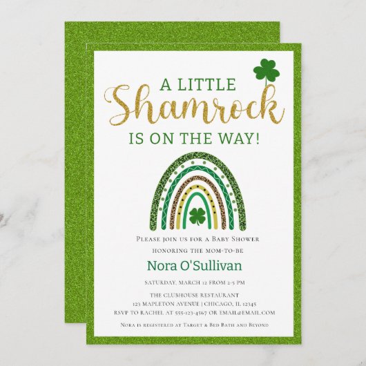 Invitation Un Petit Shamrock St. Patricks Baby shower arc-en- (Devant / Derrière)