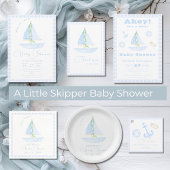 Invitation Un Petit Skipper Blue Plaid Baby shower moderne