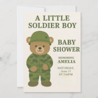 Un petit soldat Boy Teddy Bear Baby shower Invitat