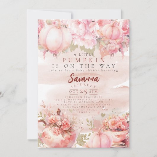 Invitation Un peu Citrouille automne automne automne fleuri r (Devant)