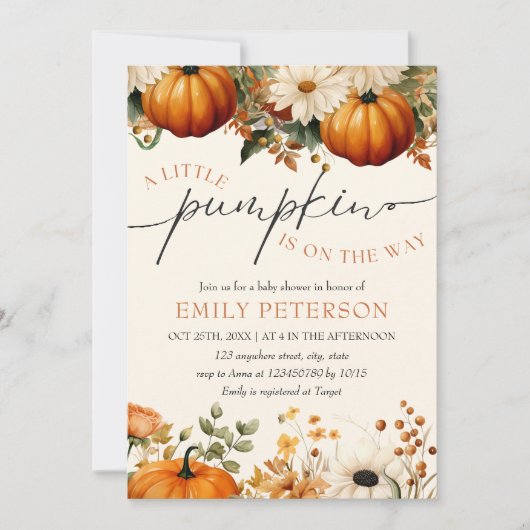 Invitation Un peu citrouille | Baby shower d'automne minimal  (Devant)
