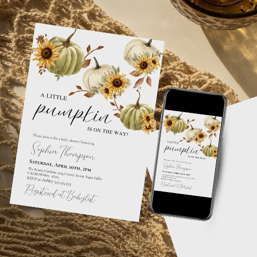 Invitation Un peu citrouille | Tournesol | Baby shower d'auto