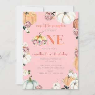 Invitation Un peu d'automne Citrouille Aquarelle fille 1er an