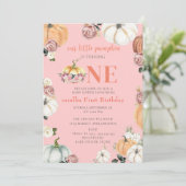 Invitation Un peu d'automne Citrouille Aquarelle fille 1er an (Debout devant)