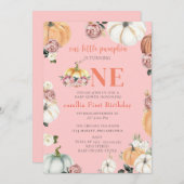 Invitation Un peu d'automne Citrouille Aquarelle fille 1er an (Devant / Derrière)