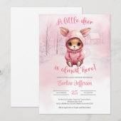 Invitation Un peu de cerf presque ici hiver rose (Devant / Derrière)