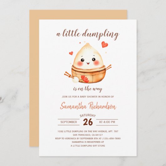 Invitation Un Peu De Dumpling Est Sur Le Chemin Du Baby showe (Devant / Derrière)