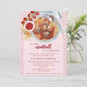 Invitation Un Peu De Meatball Se Trouve Sur Le Chemin Du Baby (Debout devant)