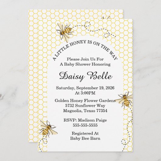 Invitation Un Peu De Miel Est Sur Le Chemin Baby shower (Devant / Derrière)