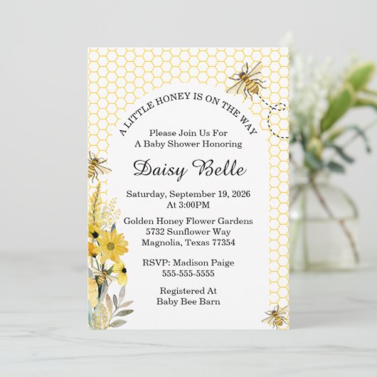 Invitation Un Peu De Miel Est Sur Le Chemin Baby shower (Debout devant)