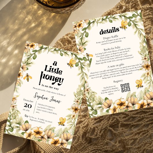 Invitation Un peu de miel | fleur | Abeille | Baby shower