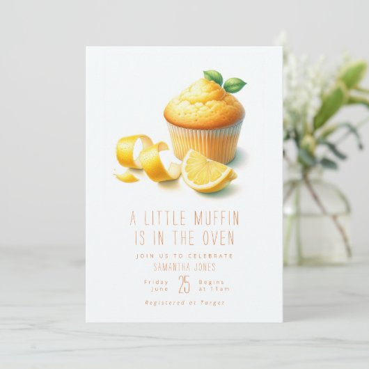 Invitation Un Peu De Muffin Est Dans Le Four Baby shower Invi (Debout devant)