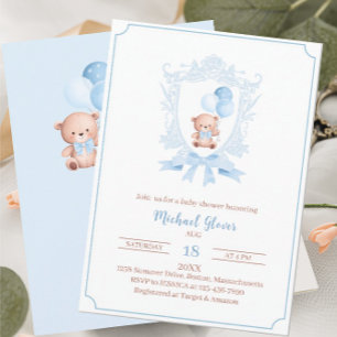 Invitation Un peu mignon baby shower bearly bleu crêtes eau