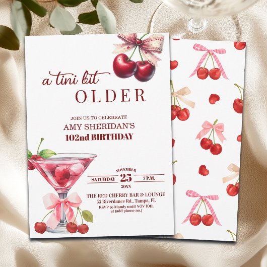 Invitation Un peu plus âgé Cherry Martini 102e anniversaire