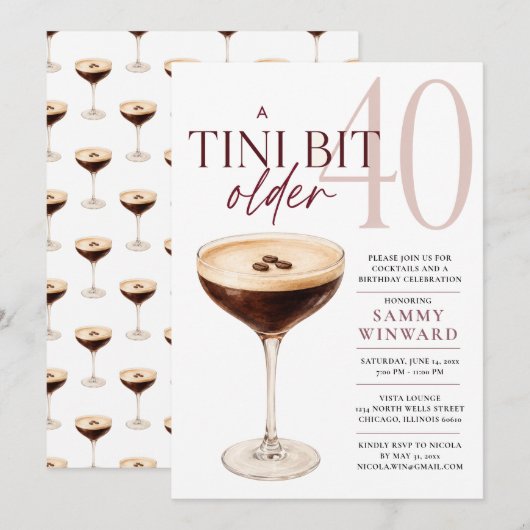 Invitation Un peu plus âgé Cocktail pour 40e anniversaire (Devant / Derrière)