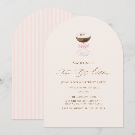 Invitation Un peu plus âgé Espresso Martini Anniversaire rayé (Devant / Derrière)