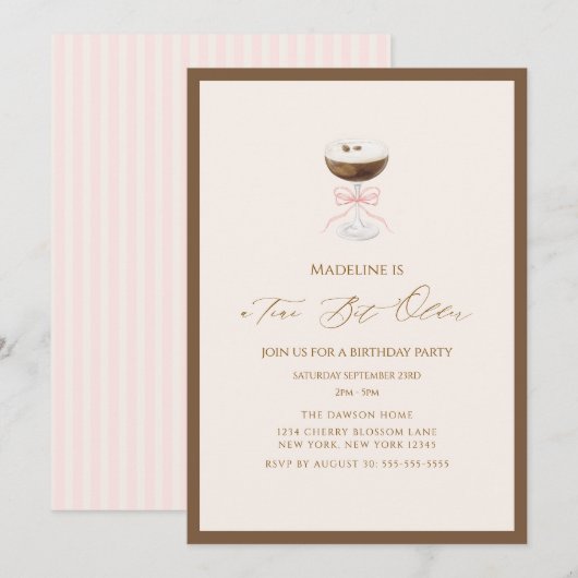 Invitation Un peu plus âgé Espresso Martini Anniversaire rayé (Devant / Derrière)