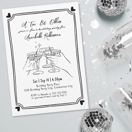 Invitation Un peu plus âgé Fête d'anniversaire rétro Martini