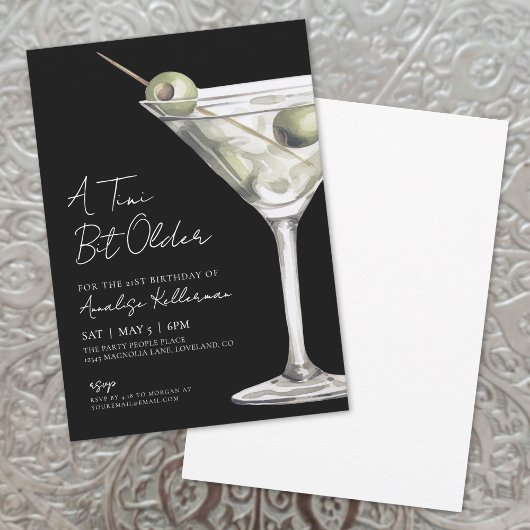 Invitation Un peu plus âgé, Martini noir, fête d'anniversaire